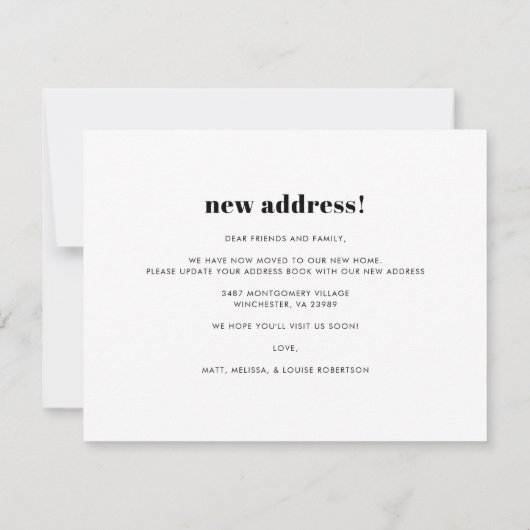 新しい住所ゲストルームの移動案内 ノートカード (裏面)