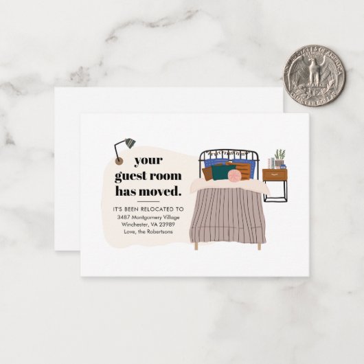 新しい住所ゲストルームのDecorの移動アナウンス ノートカード (正面/裏面インサイチュ)