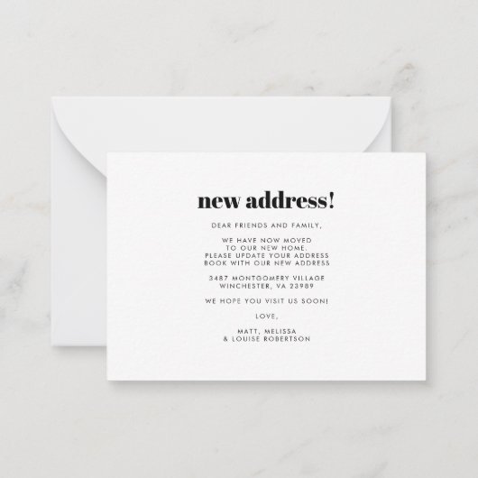 新しい住所ゲストルームのDecorの移動アナウンス ノートカード (裏面)