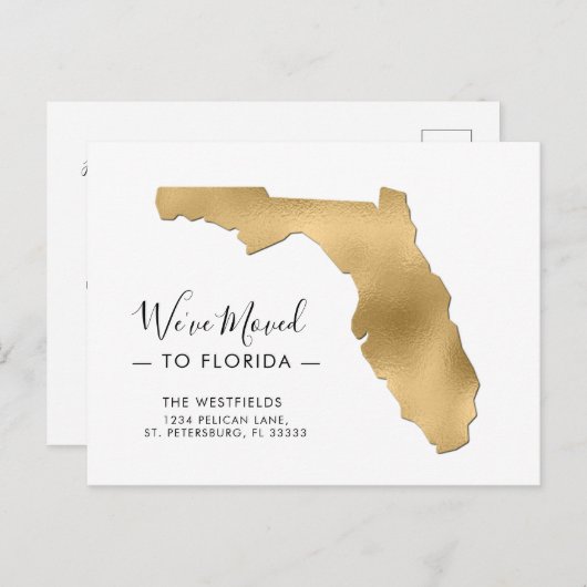 新しい住所ゴールドフォイルのフロリダのマップ移動 案内ポストカード (正面/裏面)