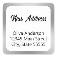 新しい住所シルバーホワイトとブラックスクリプトと名前