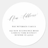 新しい住所シンプル白黒の移動案内 ラウンドシール (正面)