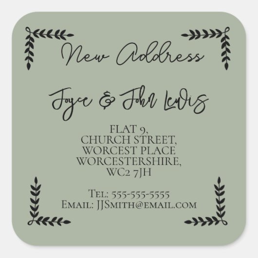 新しい住所ステッカー住所ステッカーの変更 スクエアシール (正面)