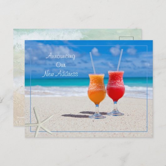 新しい住所ビーチライフカクテルin砂 ポストカード (正面/裏面)