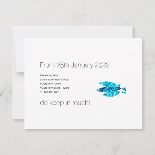 新しい住所フロリダの魚のフラットアナウンスメントカード 案内状 (裏面)