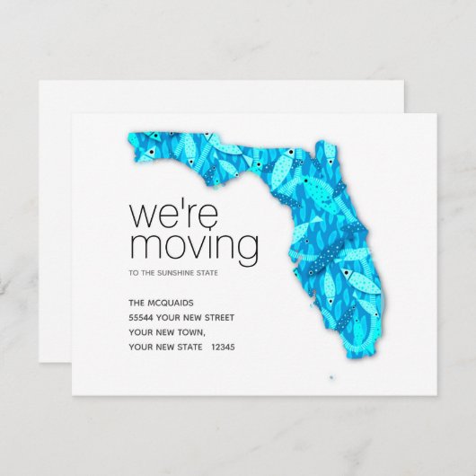 新しい住所フロリダの魚のフラットアナウンスメントカード 案内状 (正面/裏面)