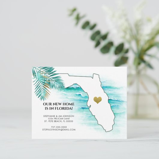 新しい住所フロリダマップ金ゴールドハート移動 案内ポストカード (スタンド正面)