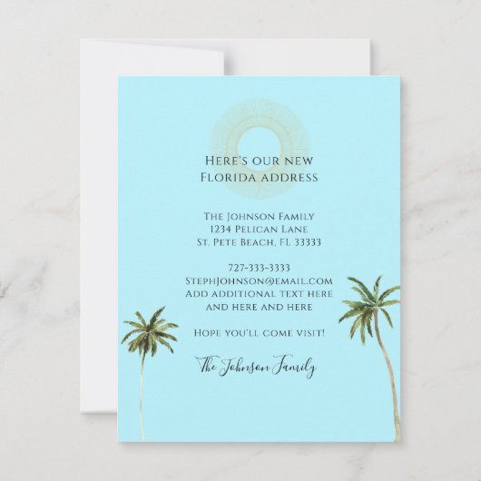 新しい住所フロリダヤシの木の移動 案内状 (裏面)
