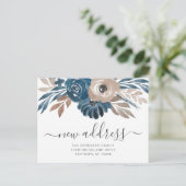 新しい住所フローラBlue Brown引越しのお知らせ ポストカード (スタンド正面)