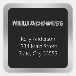 新しい住所ブラックとシルバーの動きのお知らせ スクエアシール