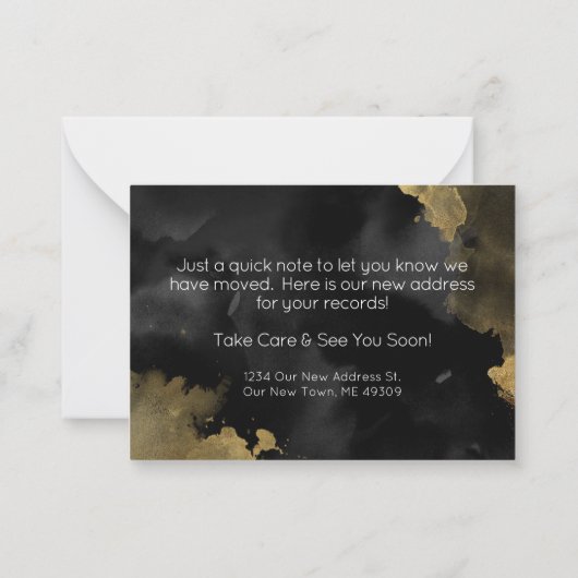 新しい住所ブラック金ゴールド移動案内カード ノートカード (裏面)