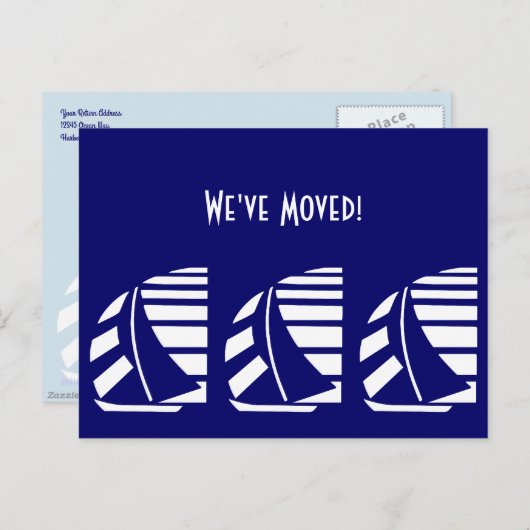 新しい住所ブルーホワイトレーシングセーラーボートはがき ポストカード (正面/裏面)