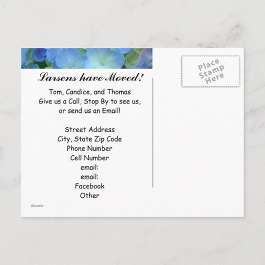 新しい住所ポストカードのお知らせ青 案内ポストカード (裏面)