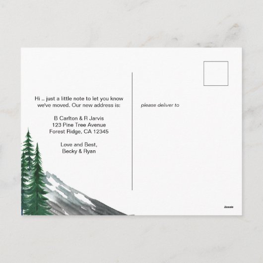 新しい住所マウンテンフォレストパイン写真の移動中 シーズンポストカード (裏面)