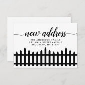 新しい住所モダンスクリプトホームピケットフェンス移動 案内状 (正面/裏面)
