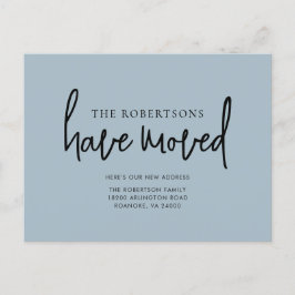新しい住所モダン書道ほこりっぽい青い移動 案内ポストカード