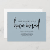 新しい住所モダン書道ほこりっぽい青い移動 案内ポストカード (正面/裏面)