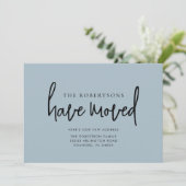 新しい住所モダン書道ほこりっぽい青い移動 案内状 (スタンド正面)