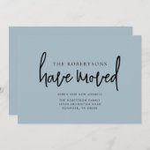 新しい住所モダン書道ほこりっぽい青い移動 案内状 (正面/裏面)