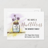 新しい住所モダン水の色の花ホーム移動 案内ポストカード (正面/裏面)