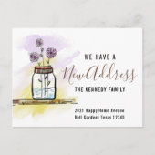 新しい住所モダン水の色の花ホーム移動 案内ポストカード (正面)