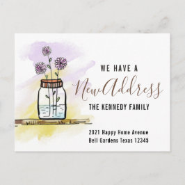 新しい住所モダン水の色の花ホーム移動 案内ポストカード