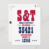 新しい住所モノグラムパーソナライズされた赤白青 ポストカード (正面/裏面)