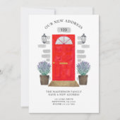 新しい住所レッドドアウォーターカラーラベンダー 案内状 (正面)