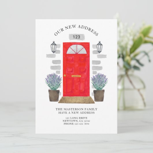 新しい住所レッドドアウォーターカラーラベンダー 案内状 (スタンド正面)