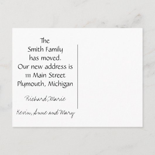 新しい住所引っ越しましたはがき 案内ポストカード (裏面)