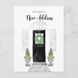 新しい住所引っ越しました水色ブラックドア ポストカード