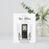 新しい住所引っ越しました水色ブラックドア ポストカード (スタンド正面)