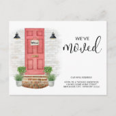 新しい住所引っ越しました水色レッドフロントドア 案内ポストカード (正面)