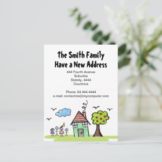 新しい住所'移動しています'家の通知 案内ポストカード (スタンド正面)