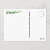 新しい住所素朴発表緑豊かな花のベンチ ポストカード (裏面)