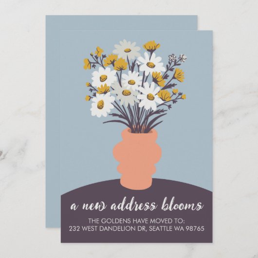 新しい住所開花の移動発表ブーケ 案内状 (正面/裏面)