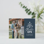 新しい住所2の写真ネイビーブルークリスマス シーズンポストカード (スタンド正面)