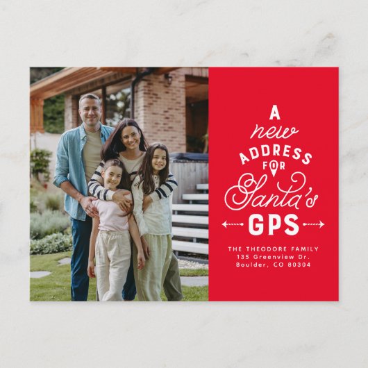 新しい住所2フォトレッドクリスマス シーズンポストカード (正面)