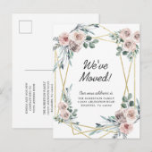 新しい住所 ダスティピンク フラワー ユーカリ 引越 案内ポストカード (正面/裏面)