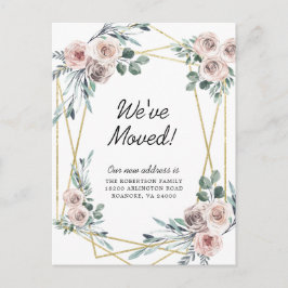 新しい住所 ダスティピンク フラワー ユーカリ 引越 案内ポストカード