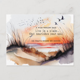 新しい住所 ビーチ 夕焼け 砂丘 移住 案内ポストカード