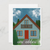 新しい住所 |ブルーカントリーハウスレッドドアスケッチ 案内ポストカード (正面/裏面)