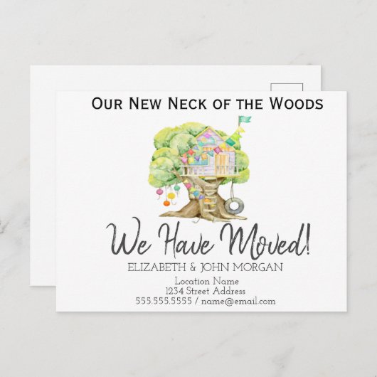 新しい住所,新しい家,家の木 案内ポストカード (正面/裏面)