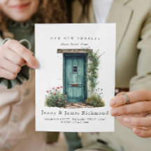 新しい住所I水彩グリーンフロントドアフラワー