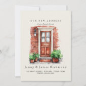 新しい住所I水彩前面ドアとレンガ 案内状 (正面)