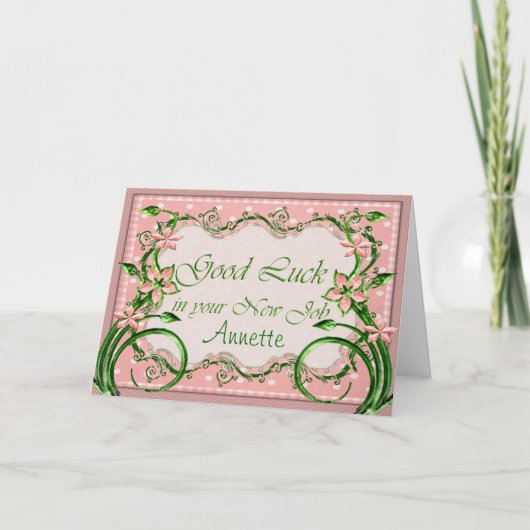新しい作業伝票の水玉模様のピンクの幸運 カード (正面)