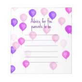 新しい保護者のためのピンクベビーシャワーアドバイス ノートパッド (正面)