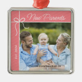 新しい保護者の家族の初めてのクリスマス写真 メタルオーナメント (正面)