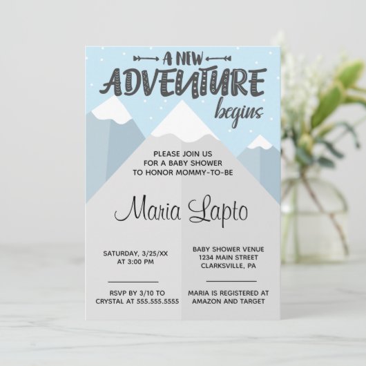 新しい冒険が冬の赤ちゃんシャワーを始める 招待状 (スタンド正面)