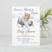 新しい冒険の小さなパイロット飛行機の赤ちゃんシャワー 招待状 (スタンド正面)